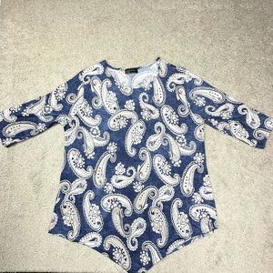 2XL Women's Blouse Pullover Mordern Attraction Brand Blue White‎ paisley